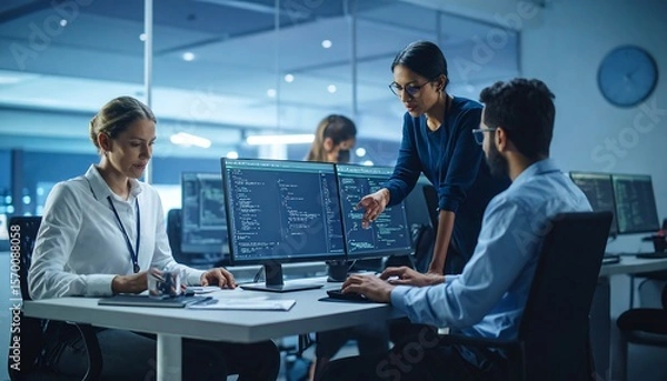 Obraz Software engineers collaborating in a modern office