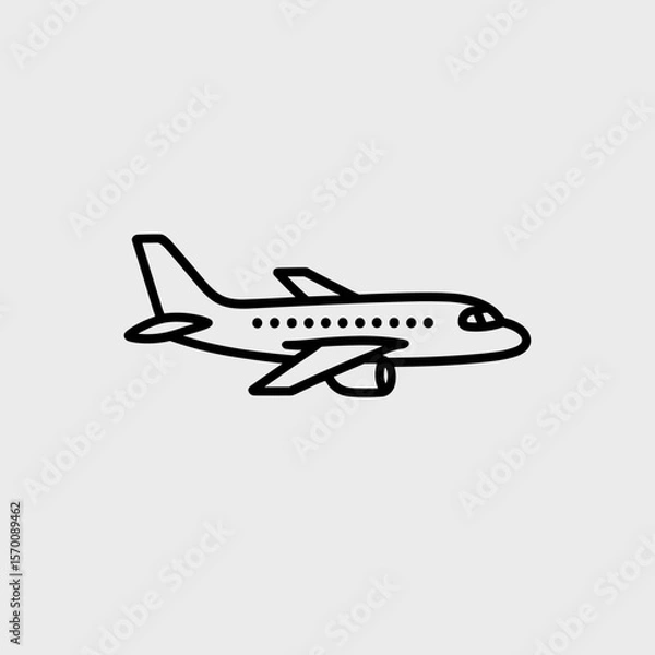Fototapeta Minimalist line art airplane illustration in black on gray background  