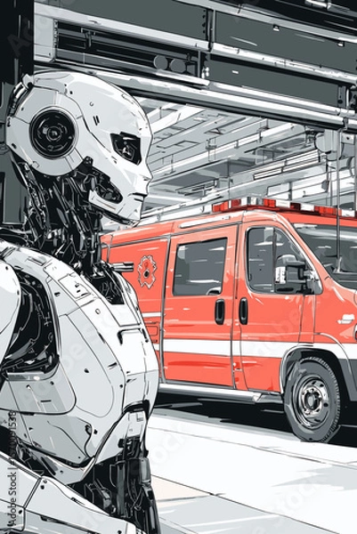 Fototapeta Futuristic robot in emergency response setting