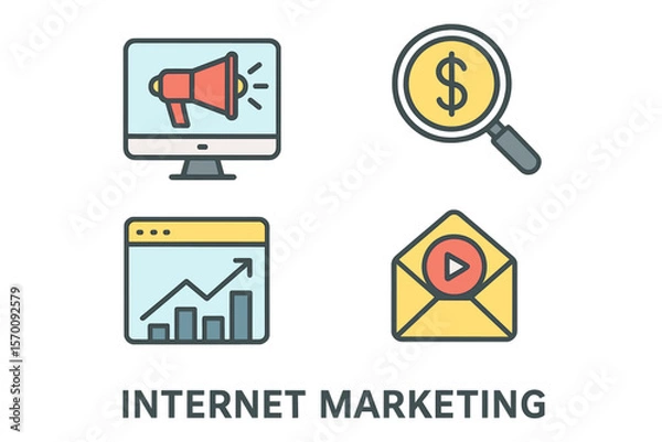 Fototapeta Collection of internet marketing concept icons in flat design style