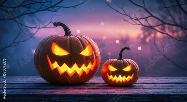 Fototapeta JackoLanterns at Dusk A Halloween Scene