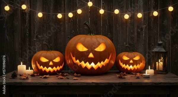 Fototapeta Enthralling Halloween JackoLanterns A Spooky Autumn Scene