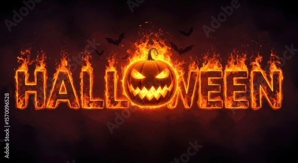 Fototapeta Fiery Halloween Design Flaming Text and Jackolantern