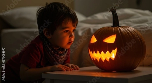 Fototapeta Toddlers Fascination A Halloween Night with a Jackolantern