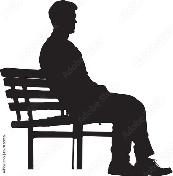 Obraz Man Sitting on Bench Silhouette Vector Illustration on Transparent Background