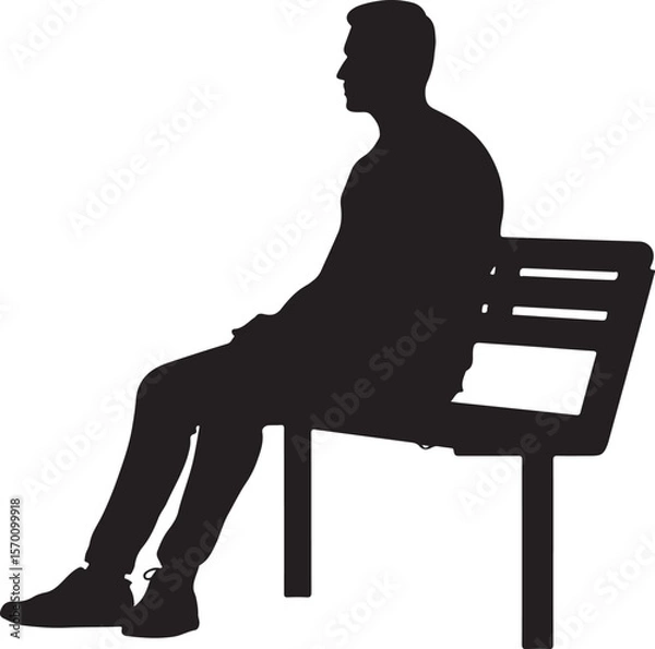 Obraz Man Sitting on Bench Silhouette Vector Illustration on Transparent Background