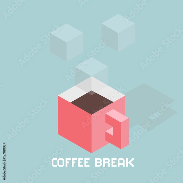 Obraz Cubes formed coffee cup, digital coffee break concept, isometric vector illustration