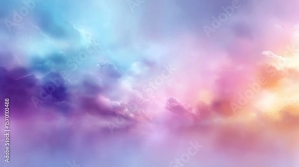 Fototapeta Dreamy colorful sunset with glowing pastel clouds in tranquil atmospheric sky during peaceful twilight moment, Generative AI