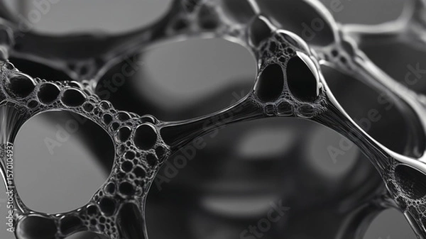 Fototapeta Black and white macro view of gelatin-like structure with intricate bubble network