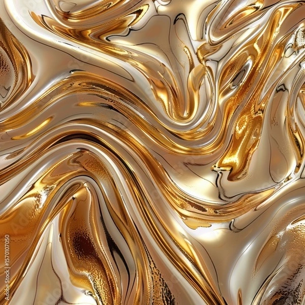 Fototapeta Swirling molten gold patterns create an illusion of fluid motion with an infinite depth of reflection