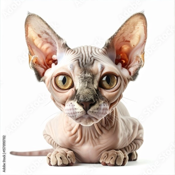 Fototapeta Portrait of a Hairless Sphynx Kitten on White Background
