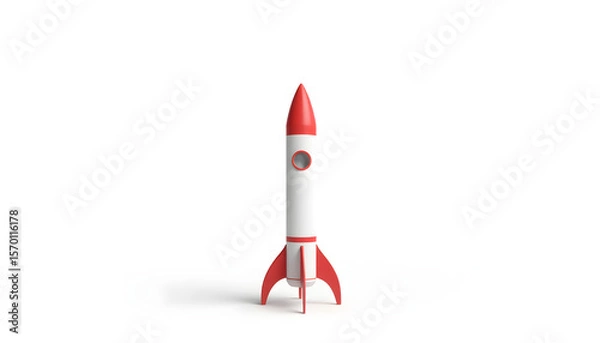 Fototapeta 3D illustration of a colorful rocket with a red tip and fins, standing upright on a clean white background, symbolizing innovation and exploration in technology and space travel