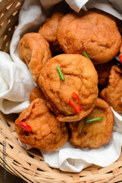 Obraz Overhead view of Akara in a basket, top view of nigerian akara fried beans cake	