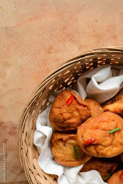 Obraz Overhead view of Akara in a basket, top view of nigerian akara fried beans cake	