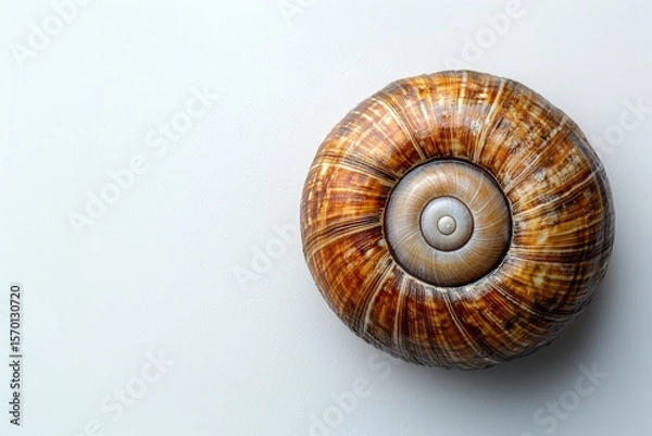 Obraz Close-up of a Brown Snail Shell, Showing Detailed Spiral Pattern and Textural Surface on White