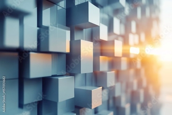 Obraz Abstract 3D Cubes Background with Light Flare, Modern Technology, Data Visualization, Digital Art