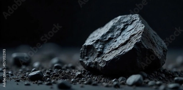 Fototapeta Rough Coal Close-Up Black Fossil Fuel Texture Against Dark Background, Power Generation, Environmental Impact
