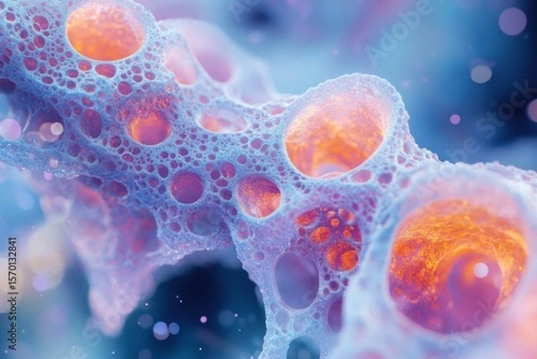 Obraz Abstract Macro Close-up of a Biological Structure with Orange and Blue Coloration, Detailed.