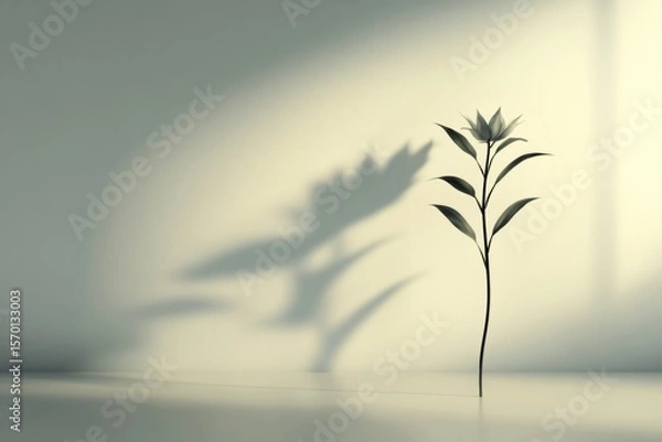 Obraz Minimalist Flower with Shadow on Wall, Elegant Composition, Nature-Inspired Artwork, Studio Lighting