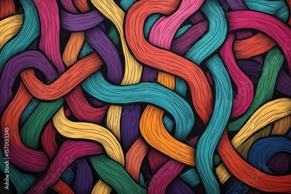 Obraz Abstract Colorful Woven Pattern, Intertwined Lines, Artistic Design, Bright Colors, Graphic Texture