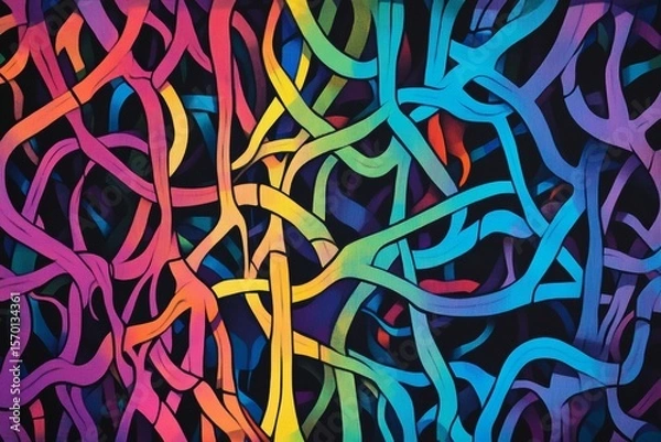 Obraz Abstract Artwork of Intertwined, Colorful Lines Against a Dark Background, Vibrant and Artistic.