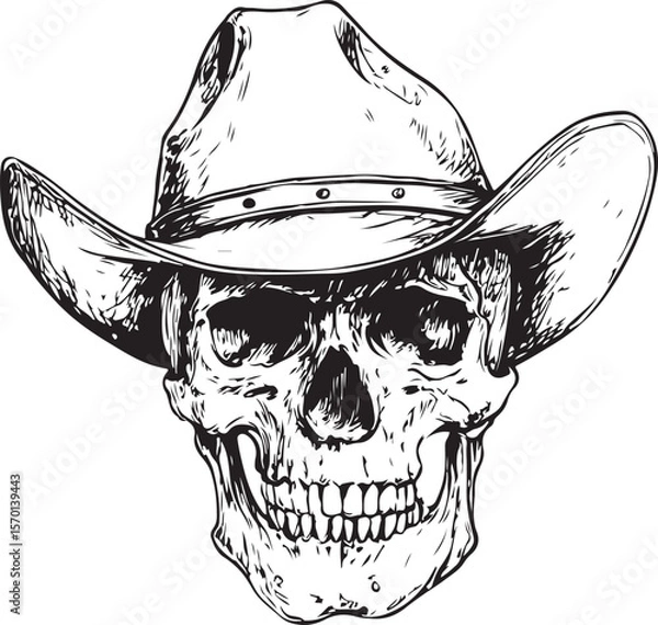 Obraz Cowboy Skull Silhouette Vector Illustration on Transparent Background