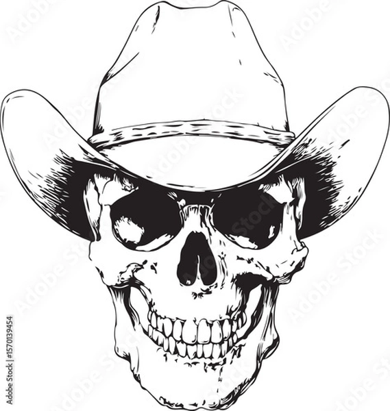 Obraz Cowboy Skull Silhouette Vector Illustration on Transparent Background