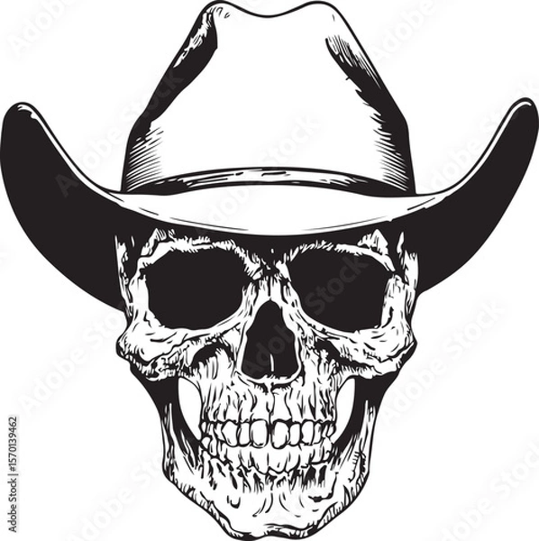 Obraz Cowboy Skull Silhouette Vector Illustration on Transparent Background