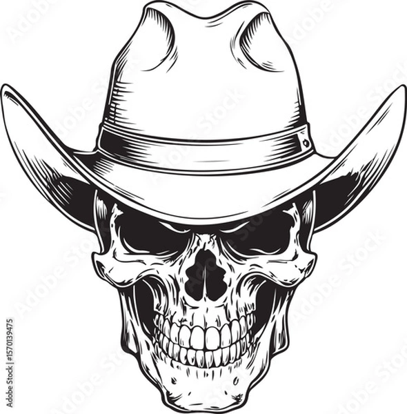 Obraz Cowboy Skull Silhouette Vector Illustration on Transparent Background