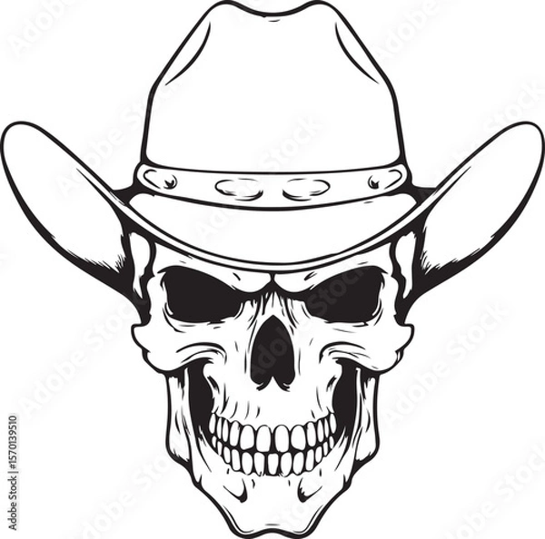 Obraz Cowboy Skull Silhouette Vector Illustration on Transparent Background