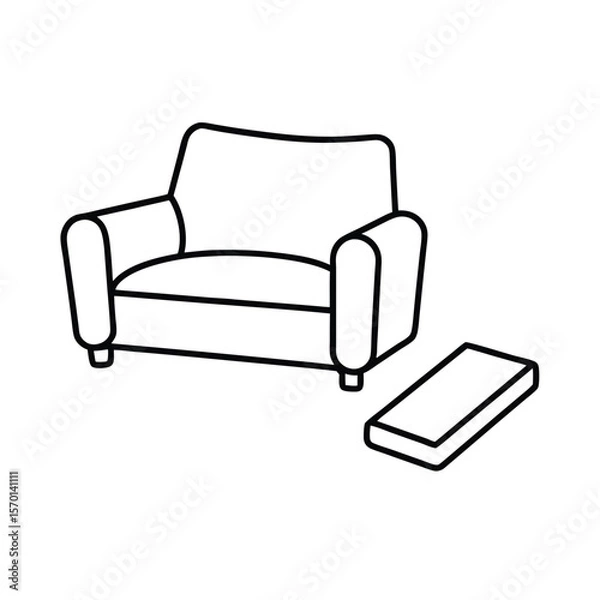 Obraz Couch and therapy notepad setup minimalist style line art Vector illustration
