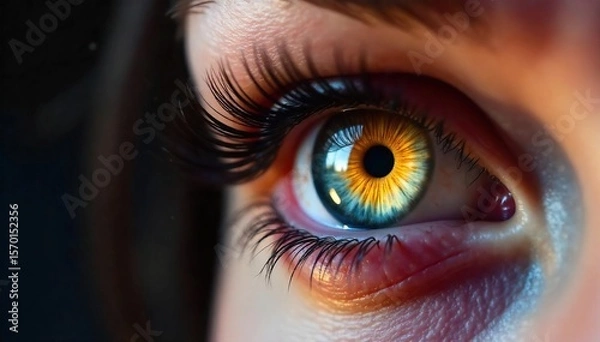 Fototapeta Playful Wink Close-Up of a Sparkling Eye with Long Dark Lashes, Conveying Allure, Charm, and Mischief