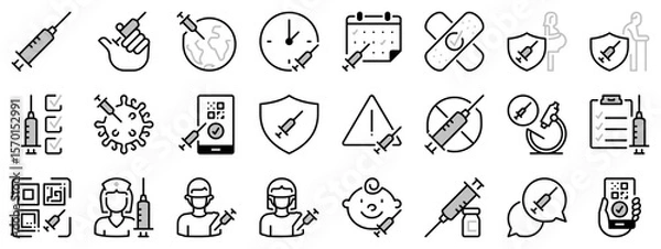 Fototapeta Icons in two tones about vaccine. Science and medicine concept.