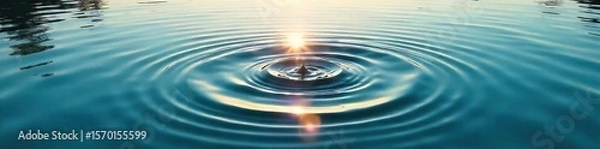 Fototapeta Serene Concentric Water Ripples Sunlight Reflecting on Calm Lake Surface, Perfect for Peace, Tranquility, and Ripple Effect Concepts