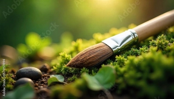 Fototapeta Sunlit Paintbrush on Moss A Macro Image Showcasing the Artistic Harmony of Nature
