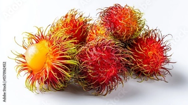 Fototapeta Exotic ripe rambutan fruit isolated on a clean white surface