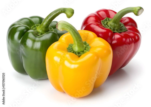 Fototapeta sweet pepper, red, green, yellow paprika, isolated on white background, clipping path, full depth of field