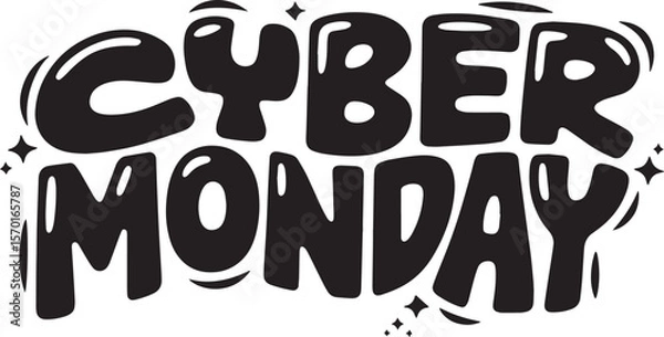 Fototapeta CYBER MONDAY Hand-drawn Style text Graphic black silhouette vector, Simple silhouette Design vector icon with Transparent background. A bold, stylized font text, Perfect for Sales Promotions
