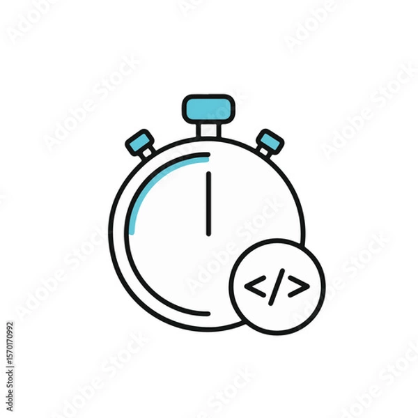 Fototapeta A stopwatch icon represents time and code integration.