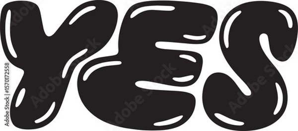 Fototapeta YES Hand-drawn Style text Graphic black silhouette vector, Simple silhouette Design vector icon with Transparent background. A bold, stylized font text.