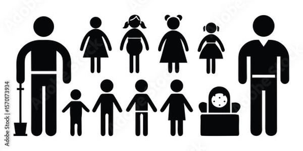 Fototapeta Diverse group of stylized people figures representing family and community relationships isolated on white background