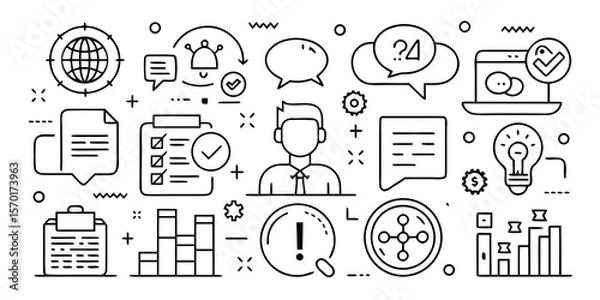 Fototapeta Collection of business and communication icons representing ideas and workflow isolated on white background