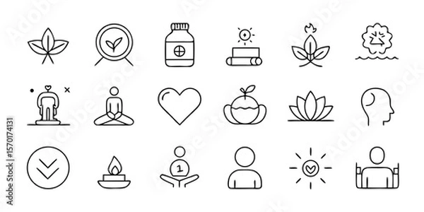 Fototapeta Collection of simple line icons representing health wellness and self care concepts isolated on white background