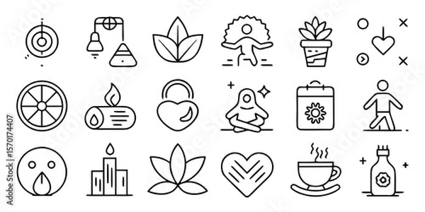 Fototapeta Collection of wellness and self care icons representing health and balance isolated on white background