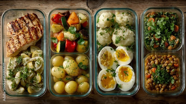 Obraz German-Style Meal Prep Containers with Balanced Healthy Dishes