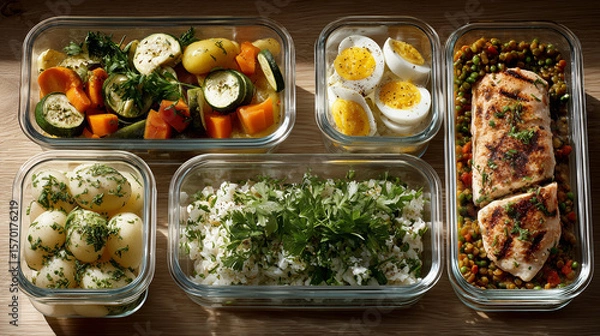 Obraz German-Style Meal Prep Containers with Balanced Healthy Dishes