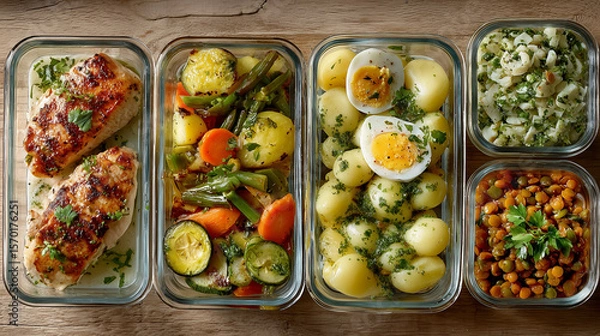 Obraz German-Style Meal Prep Containers with Balanced Healthy Dishes