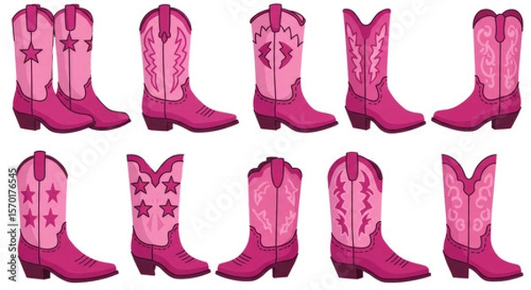 Obraz Pink Cowboy Boots Pattern Collection for Themed Party or Decoration