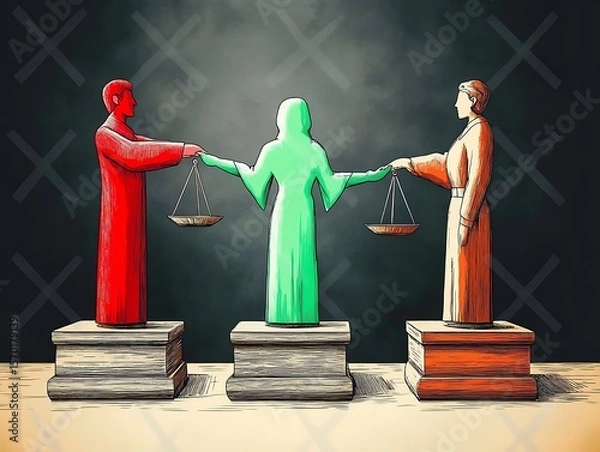 Fototapeta 
The judge is resolving the conflict. Determination of the correctness of the parties, the search for a compromise. Mediation of conflicting parties. Dispute resolution of opposing sides

