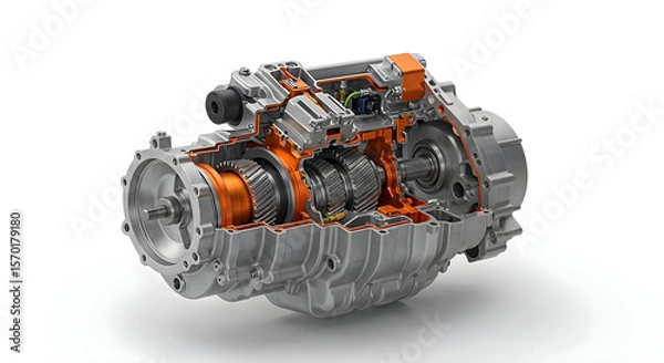 Fototapeta modern ev motor showing internal components.